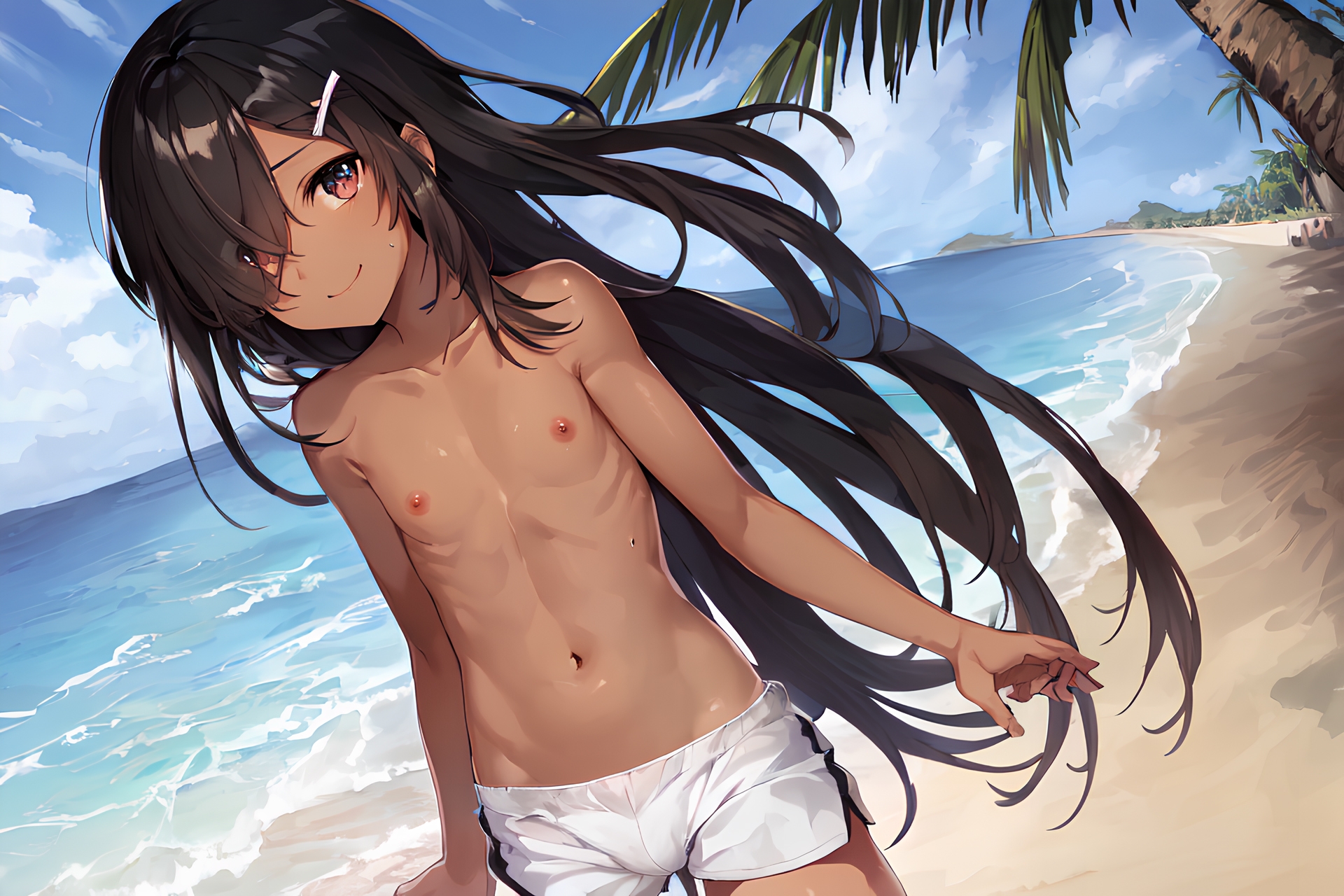 褐色肌で黒髪ロングの女の子