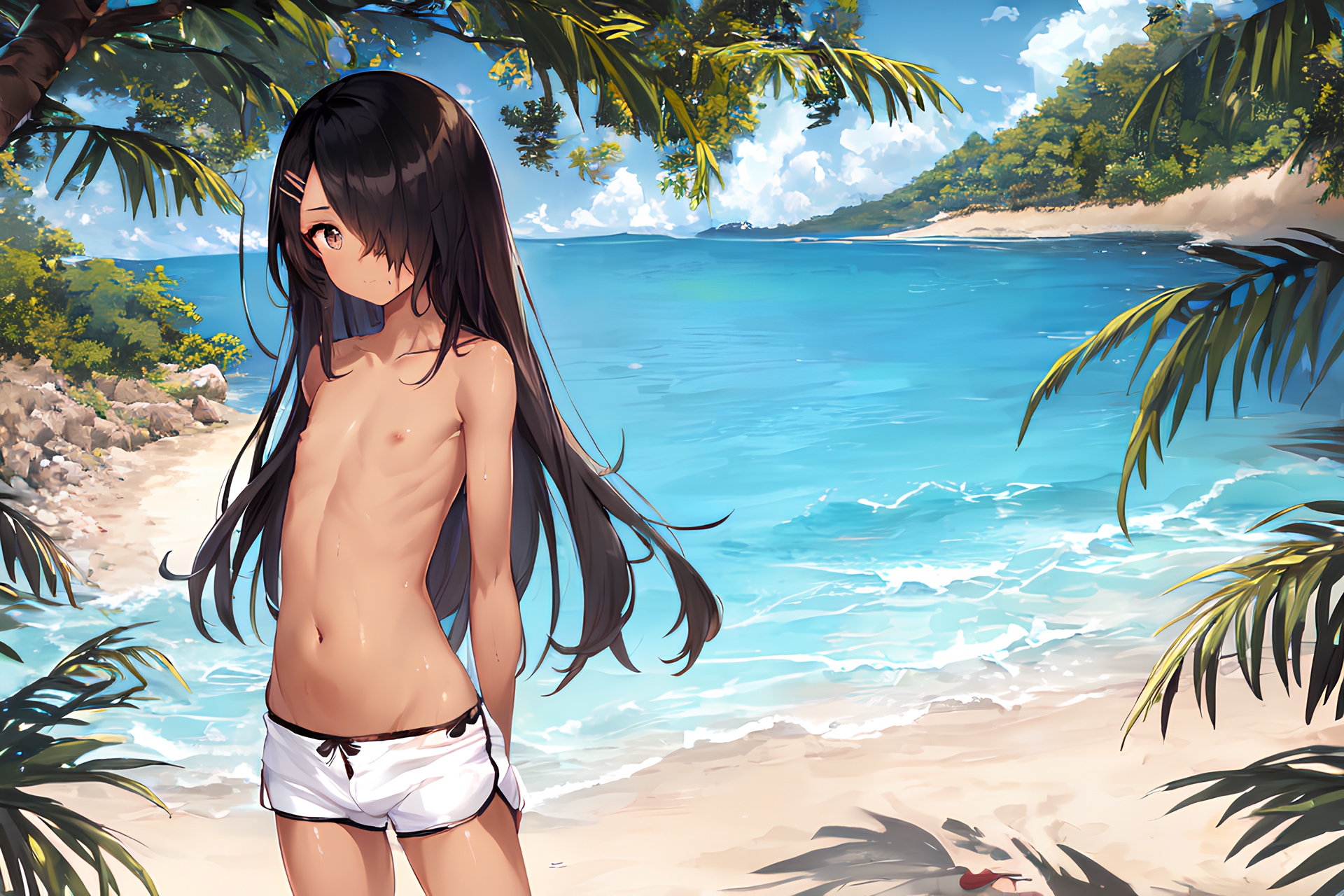 褐色肌で黒髪ロングの女の子