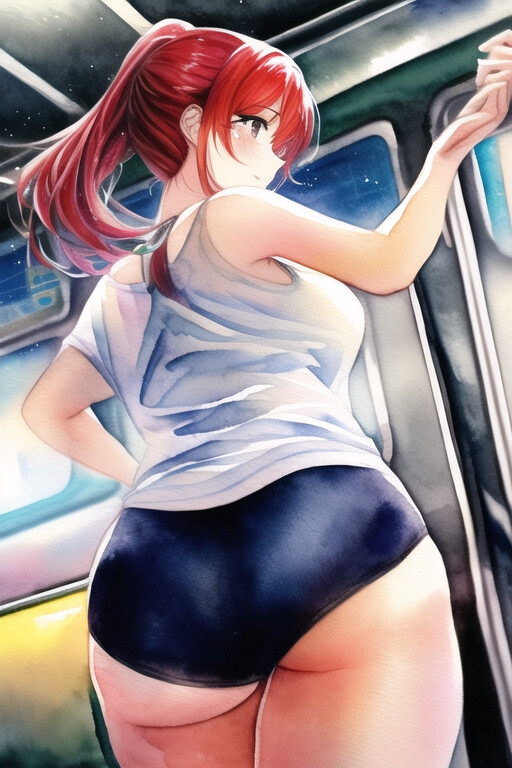 悲報!スク水女さん、電車で生着がえ。