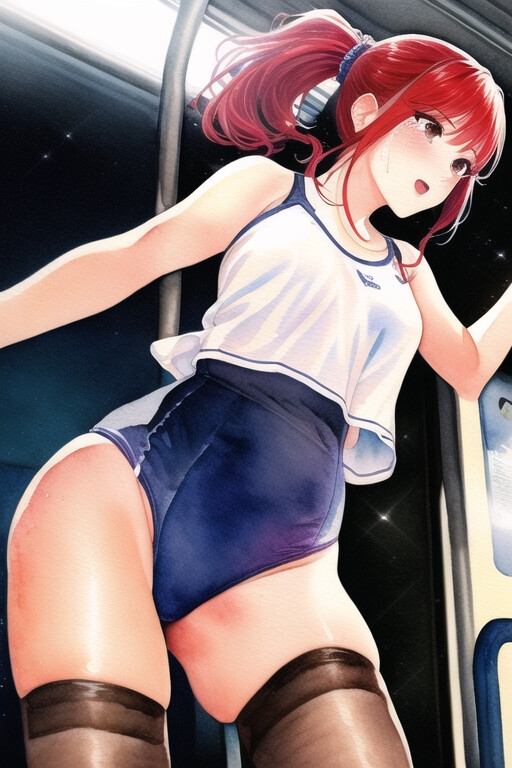 悲報!スク水女さん、電車で生着がえ。