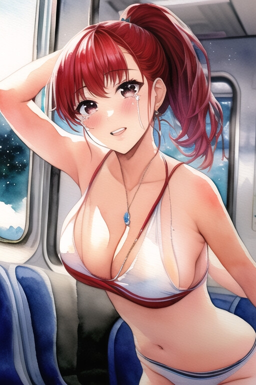 悲報!スク水女さん、電車で生着がえ。