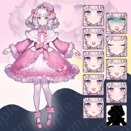 【立ち絵素材】ゴスロリ・ロリータファッション・ピンク・黒・水色・白_女性4人セット・全身表情10種+α