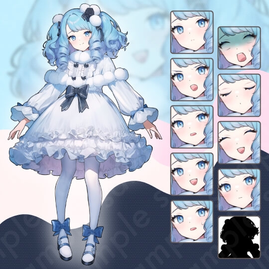 【立ち絵素材】ゴスロリ・ロリータファッション・ピンク・黒・水色・白_女性4人セット・全身表情10種+α
