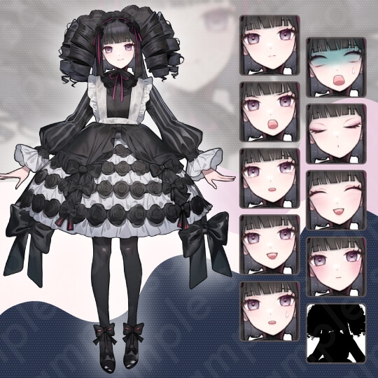 【立ち絵素材】ゴスロリ・ロリータファッション・ピンク・黒・水色・白_女性4人セット・全身表情10種+α