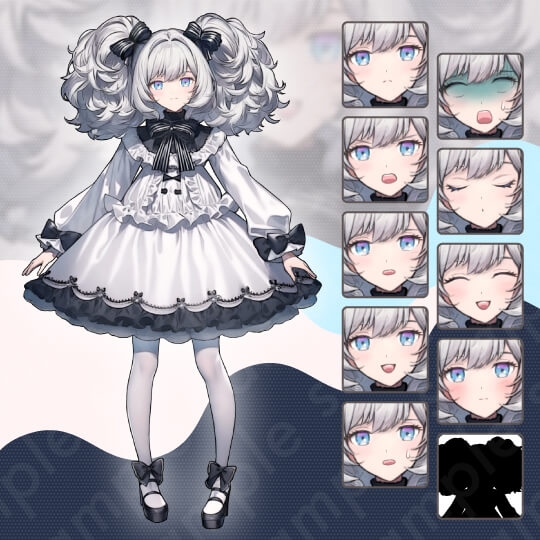 【立ち絵素材】ゴスロリ・ロリータファッション・ピンク・黒・水色・白_女性4人セット・全身表情10種+α