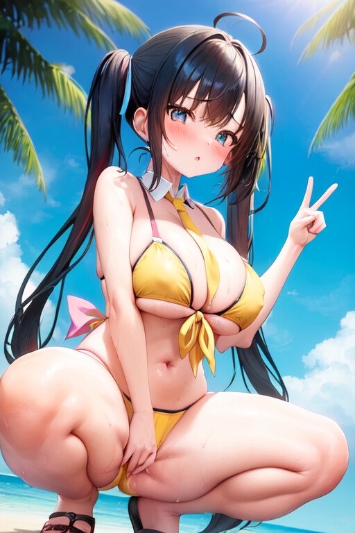 【厳選421枚】どすけべ水着ギャルがビーチで自撮りしたえちえちイラスト集