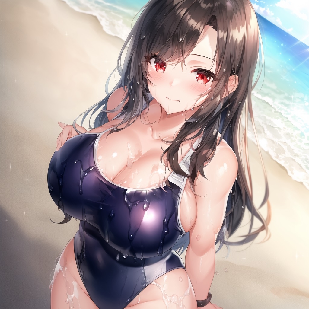 元格闘家の人妻コスプレCG集「ビーチでスク水」編01