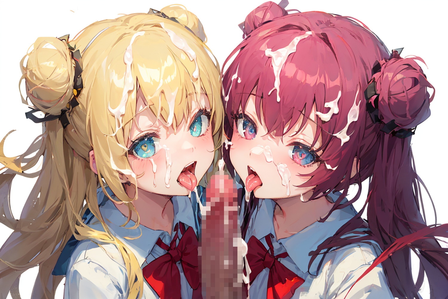 制服少女のWフェラで精液ぶっかけお顔どろどろCG集