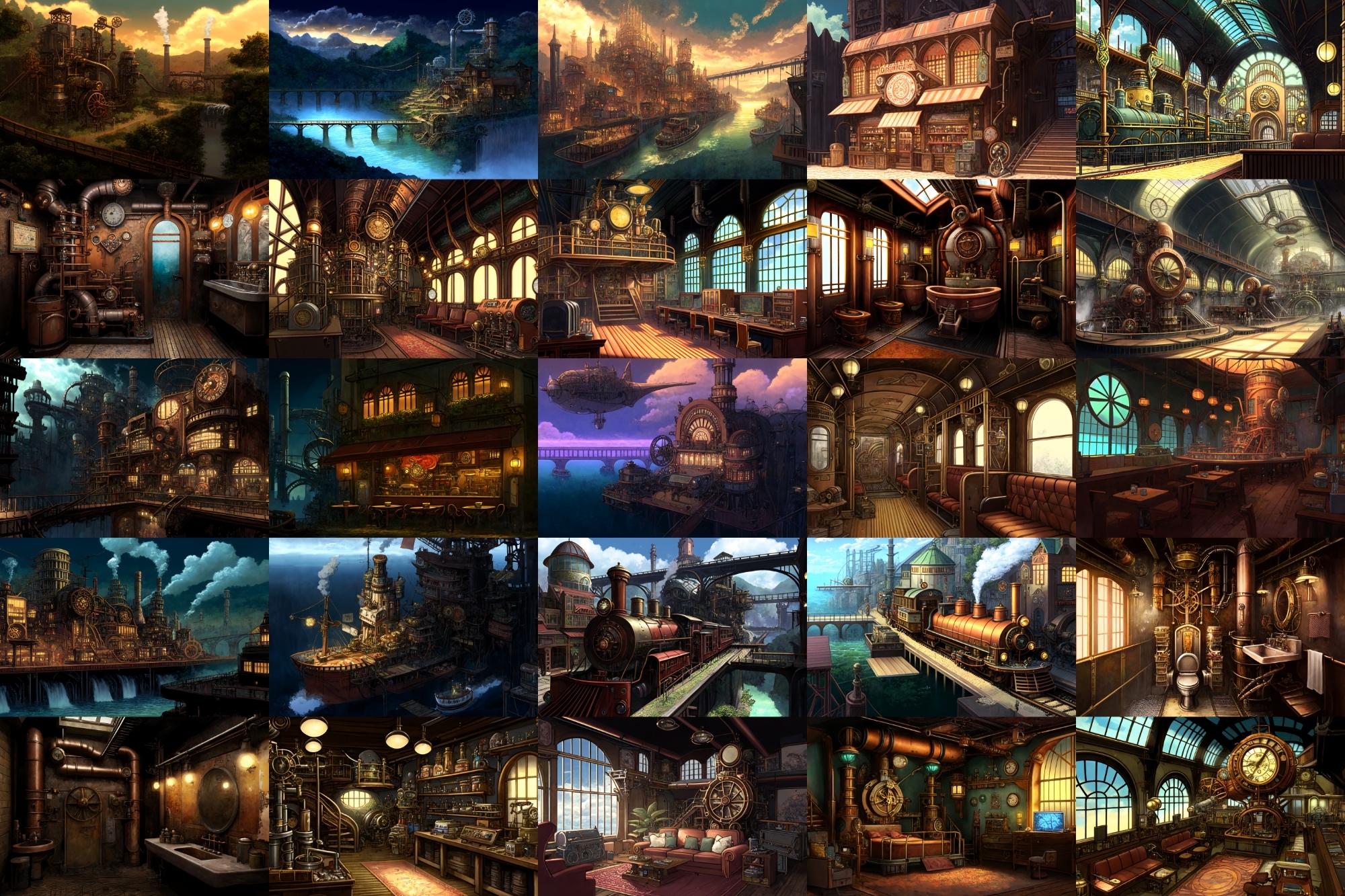 【アニメ映画スチームパンク背景】著作権フリーの高解像度画像(100枚)