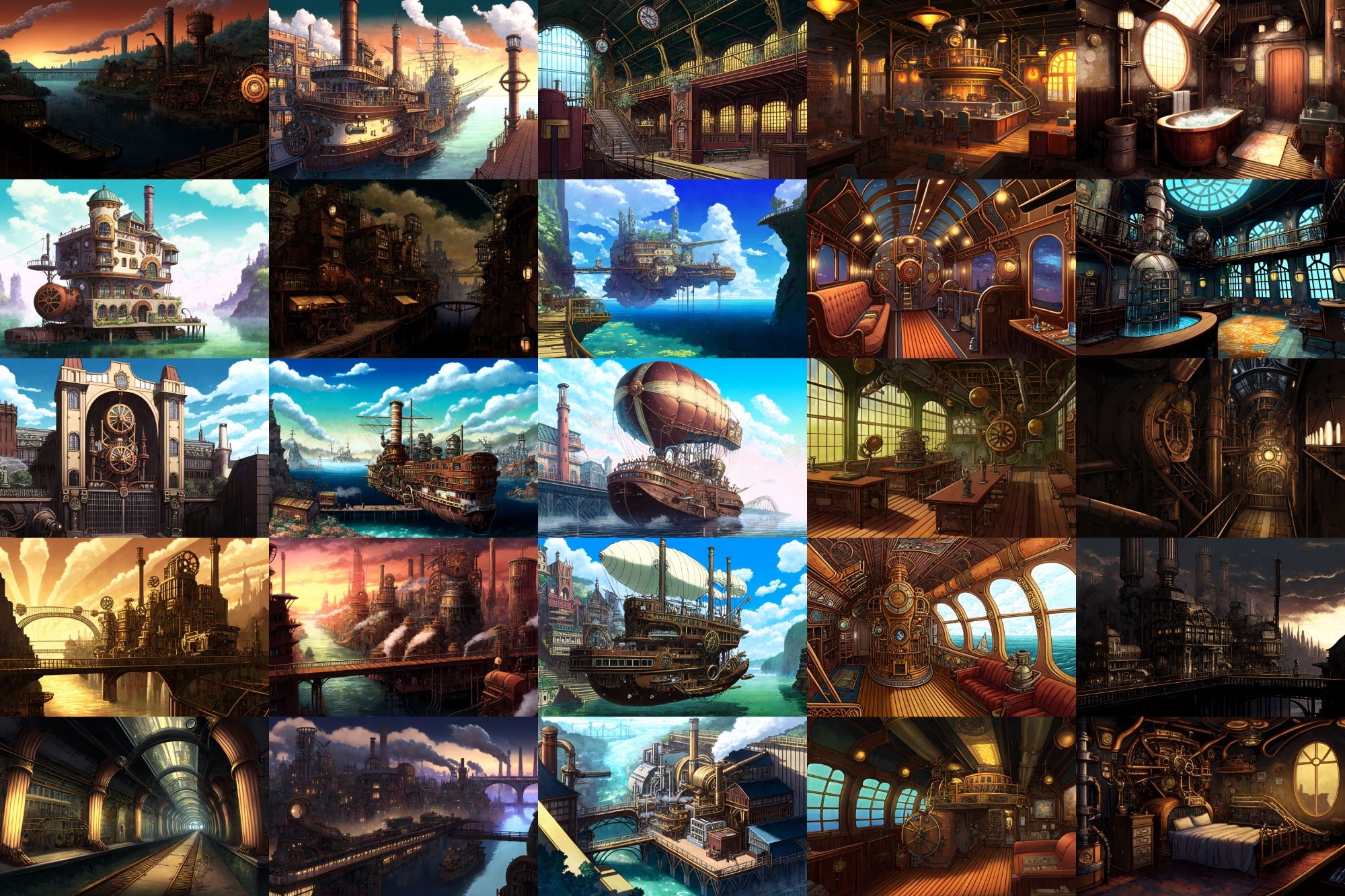 【アニメ映画スチームパンク背景】著作権フリーの高解像度画像(100枚)