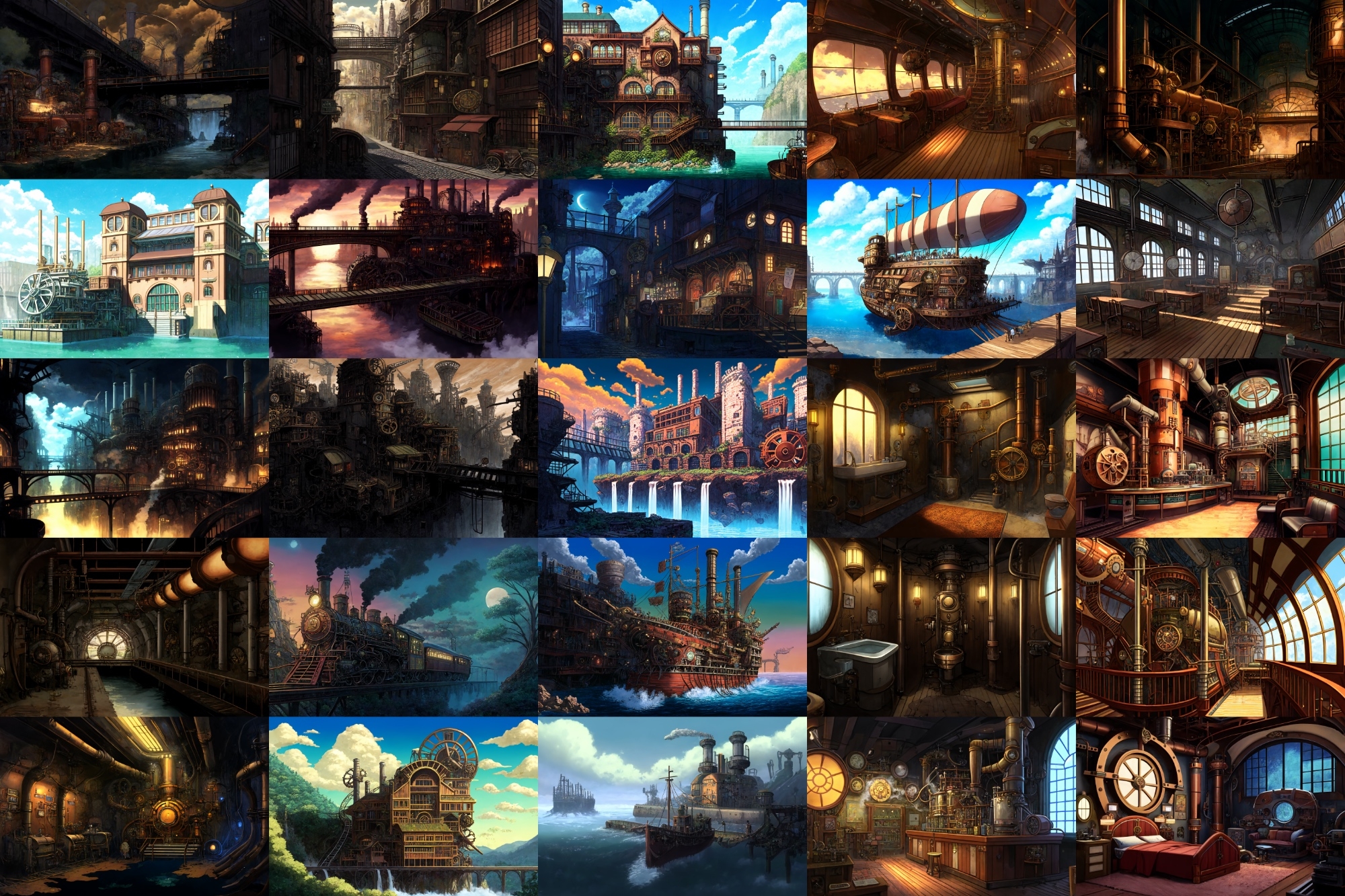 【アニメ映画スチームパンク背景】著作権フリーの高解像度画像(100枚)