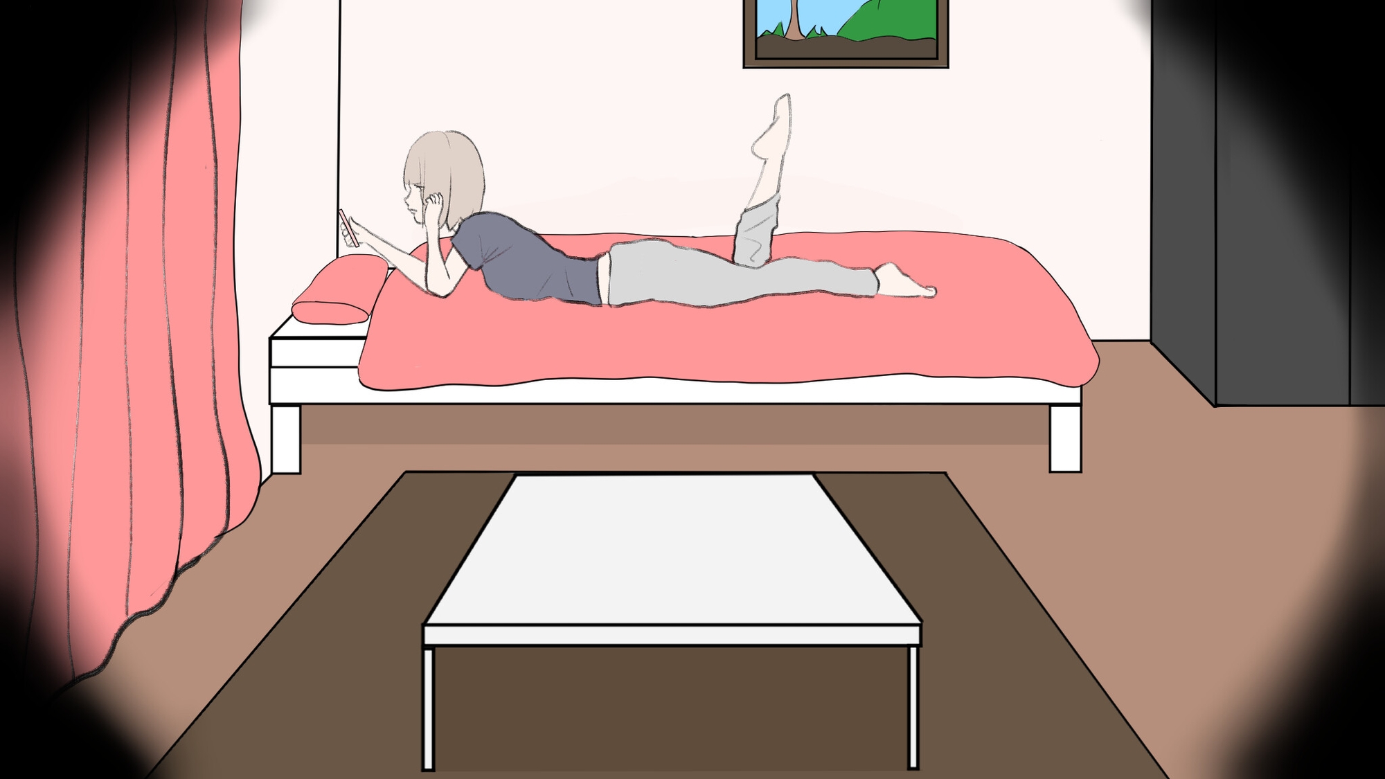 女子大生の部屋を壁穴から覗く薄毛のぽっちゃりおじさん