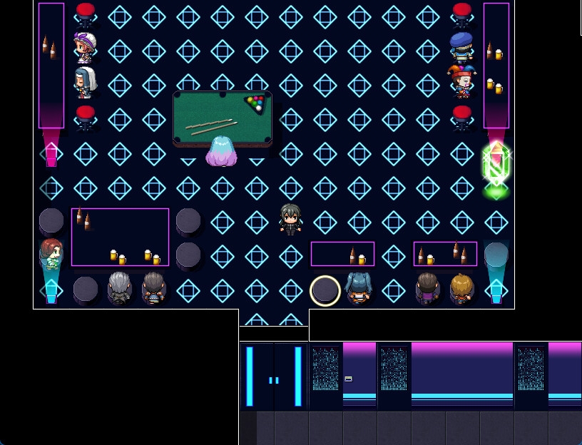 RPGツクールMV・MZ用 マップチップ/タイルセット 『ナイトクラブ・SF・サイバーパンク・秘密基地・闇カジノ』