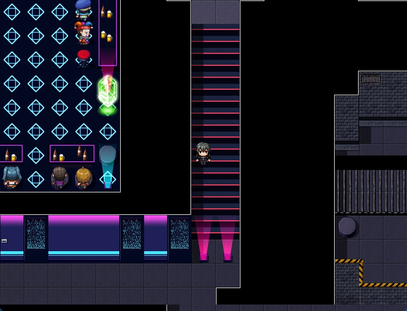 RPGツクールMV・MZ用 マップチップ/タイルセット 『ナイトクラブ・SF・サイバーパンク・秘密基地・闇カジノ』