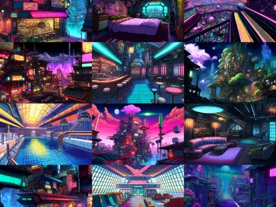 【アニメ映画サイバーパンク背景】著作権フリーの高解像度画像(100枚)