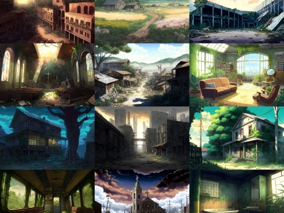 【アニメ映画風の廃墟系背景】著作権フリーの高解像度画像(100枚)