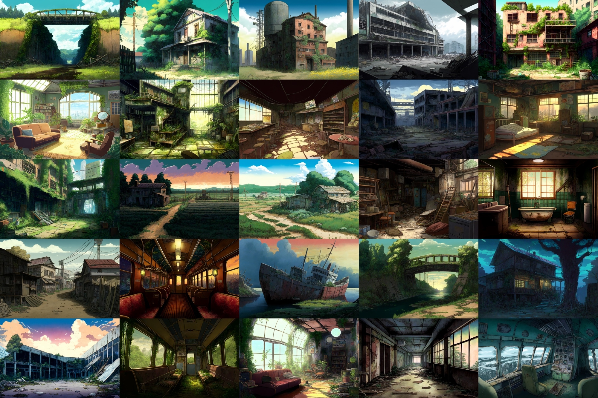 【アニメ映画風の廃墟系背景】著作権フリーの高解像度画像(100枚)