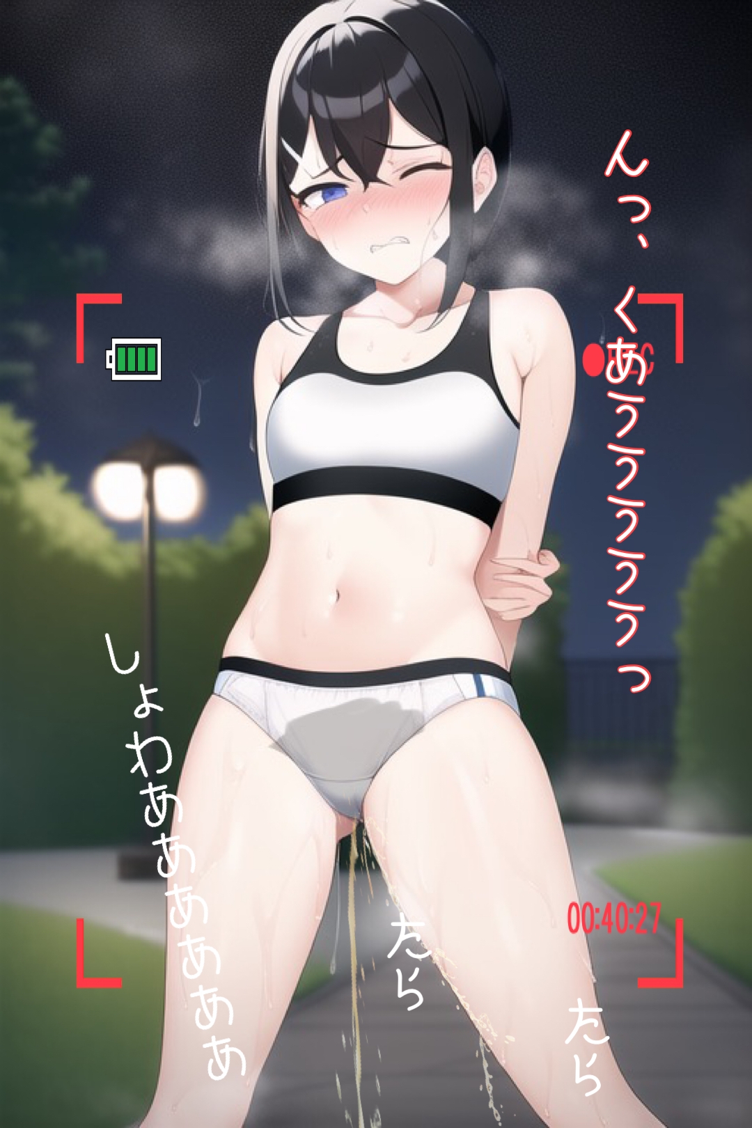 何か弱みを握られた黒髪少女が露出おもらし