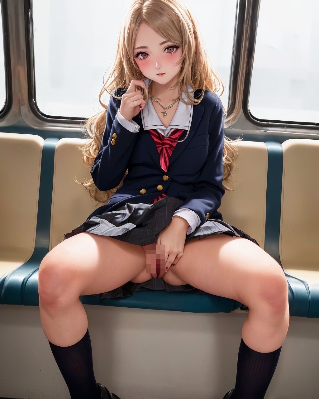 女子〇生が電車の中で見せつけるブームになった世界(過激化編)