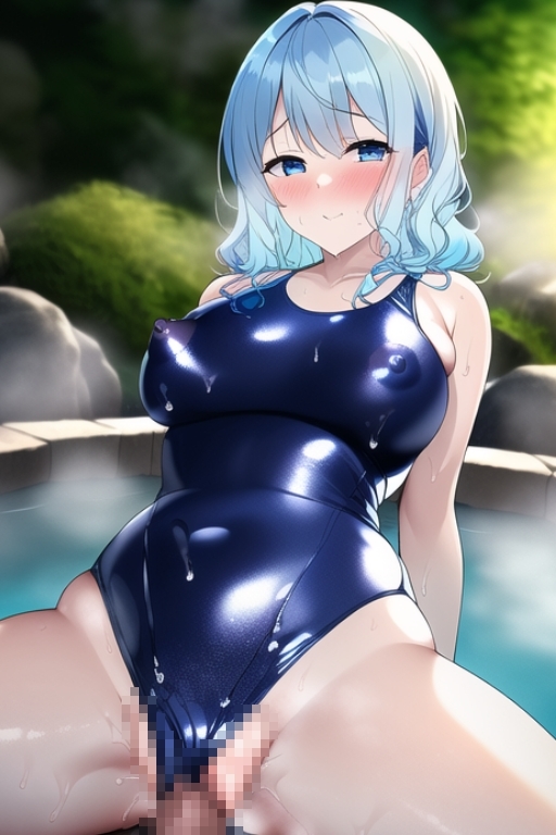 スク水で混浴温泉を楽しむお姉さん