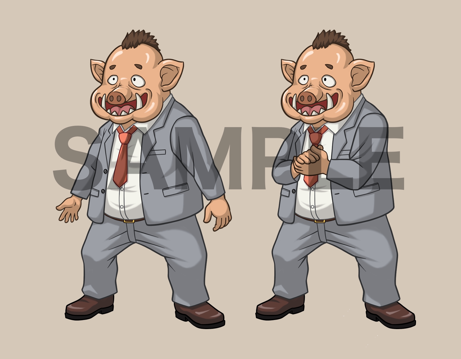 立ち絵素材、ごますりオーク、現代スーツ、ファンタジー服、学生ブレザー、C18