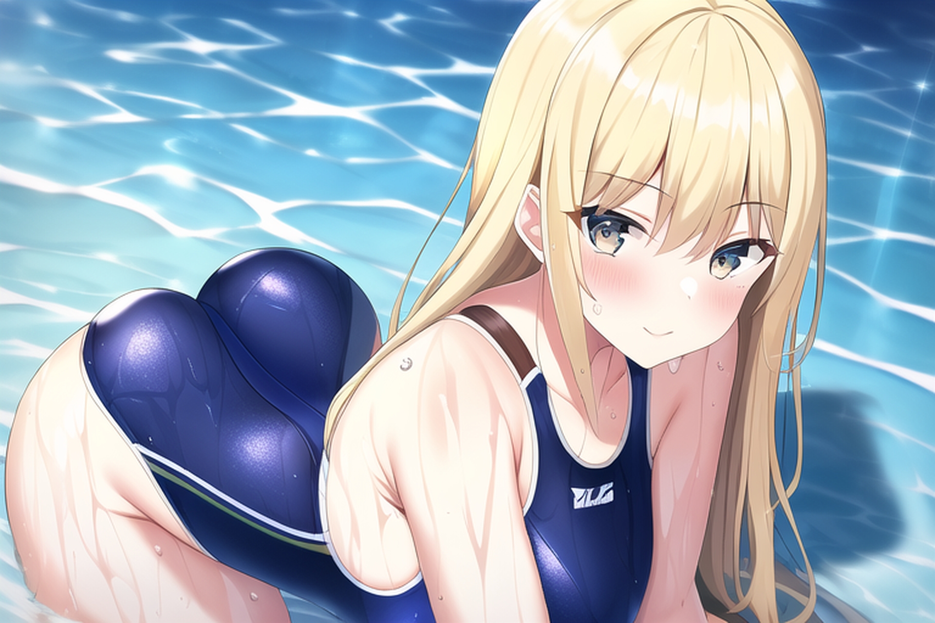 金髪ロング競泳水着エロCG集
