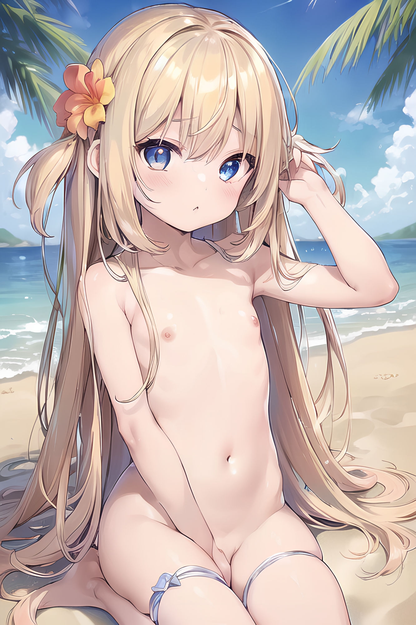 貧乳少女が無人島でオ〇ニーしてたら触手に襲われた!