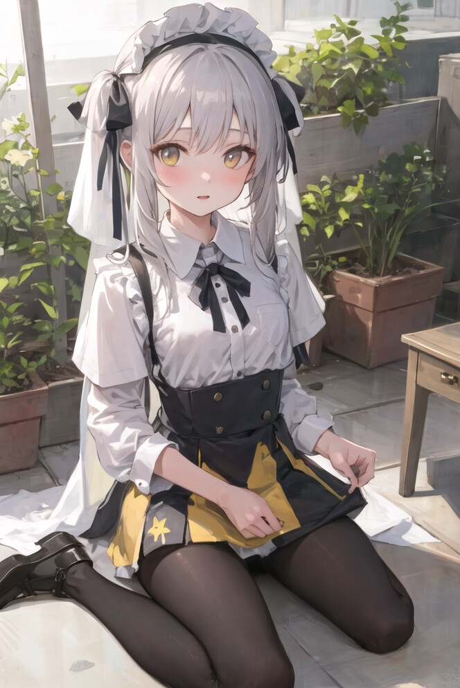 白髪の学生修道女露出