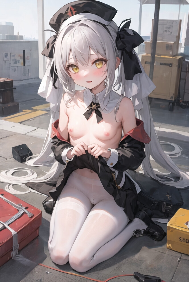 白髪の学生修道女露出