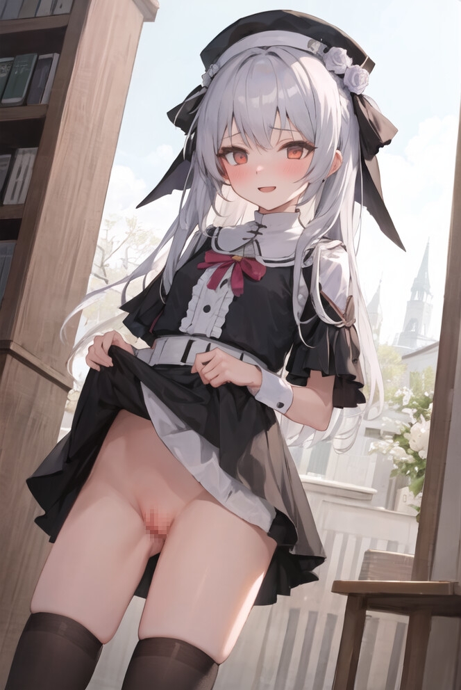 白髪の学生修道女露出