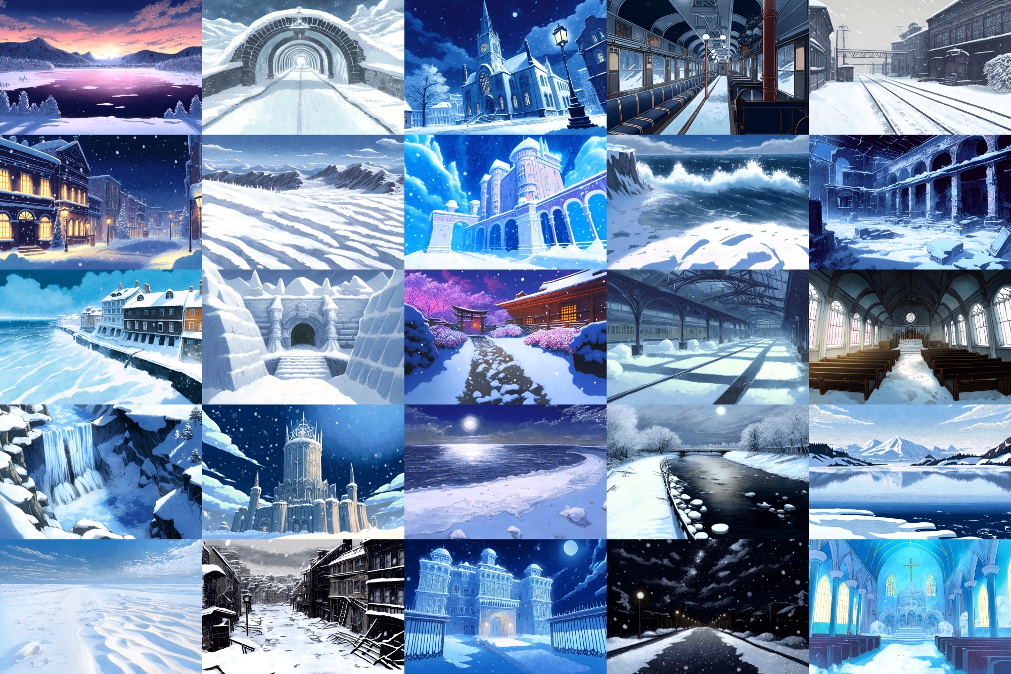 【アニメ映画風の雪国系の背景】著作権フリーの高解像度画像(100枚)