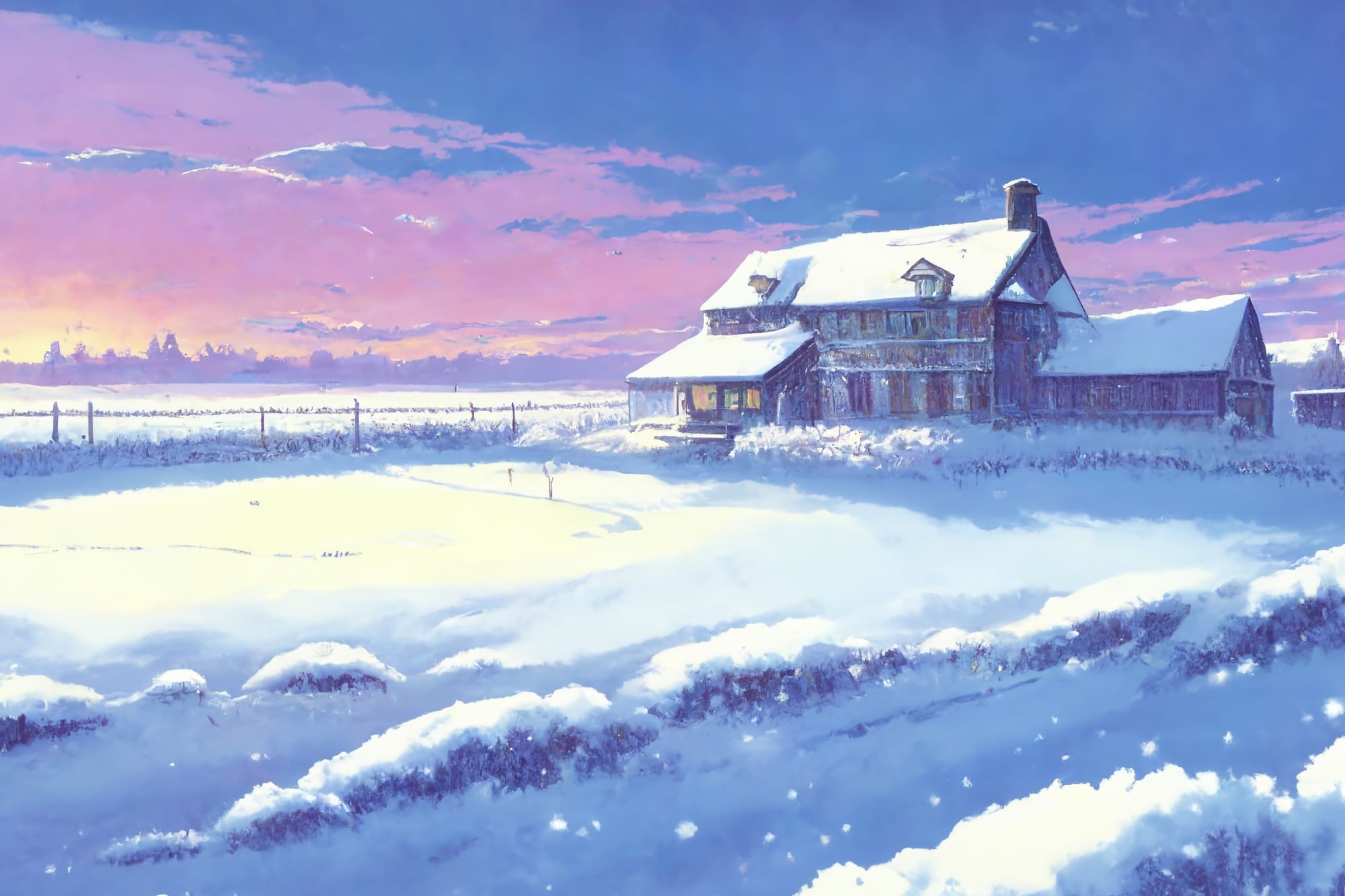 【アニメ映画風の雪国系の背景】著作権フリーの高解像度画像(100枚)