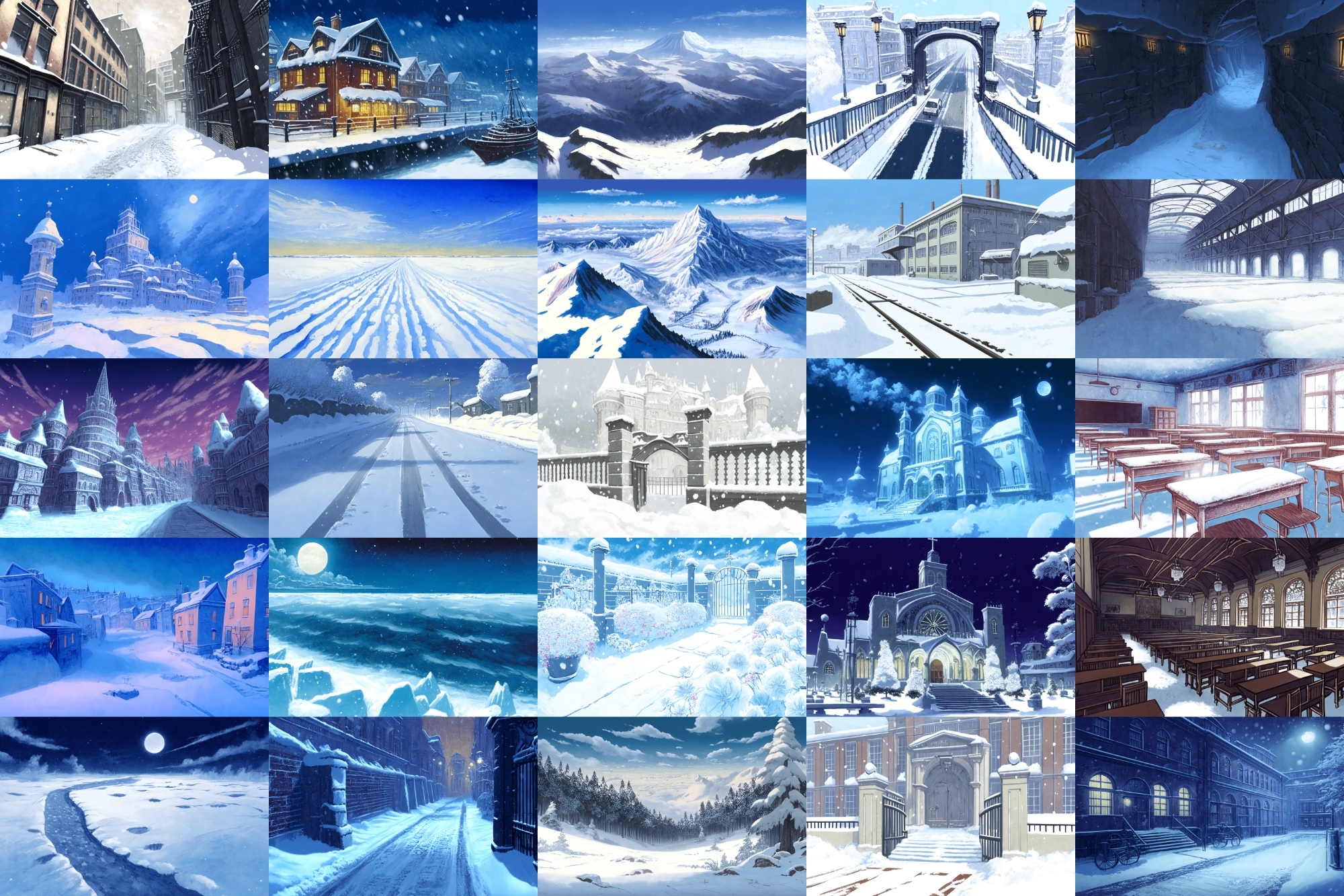 【アニメ映画風の雪国系の背景】著作権フリーの高解像度画像(100枚)