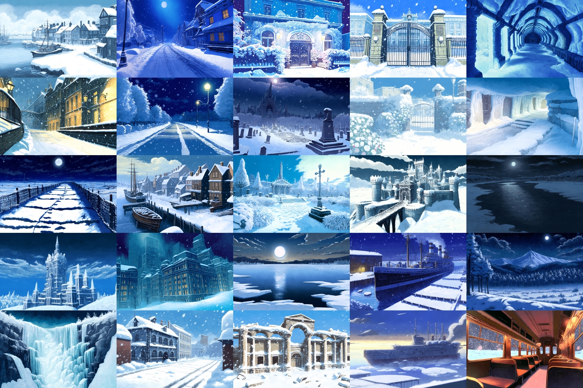 【アニメ映画風の雪国系の背景】著作権フリーの高解像度画像(100枚)