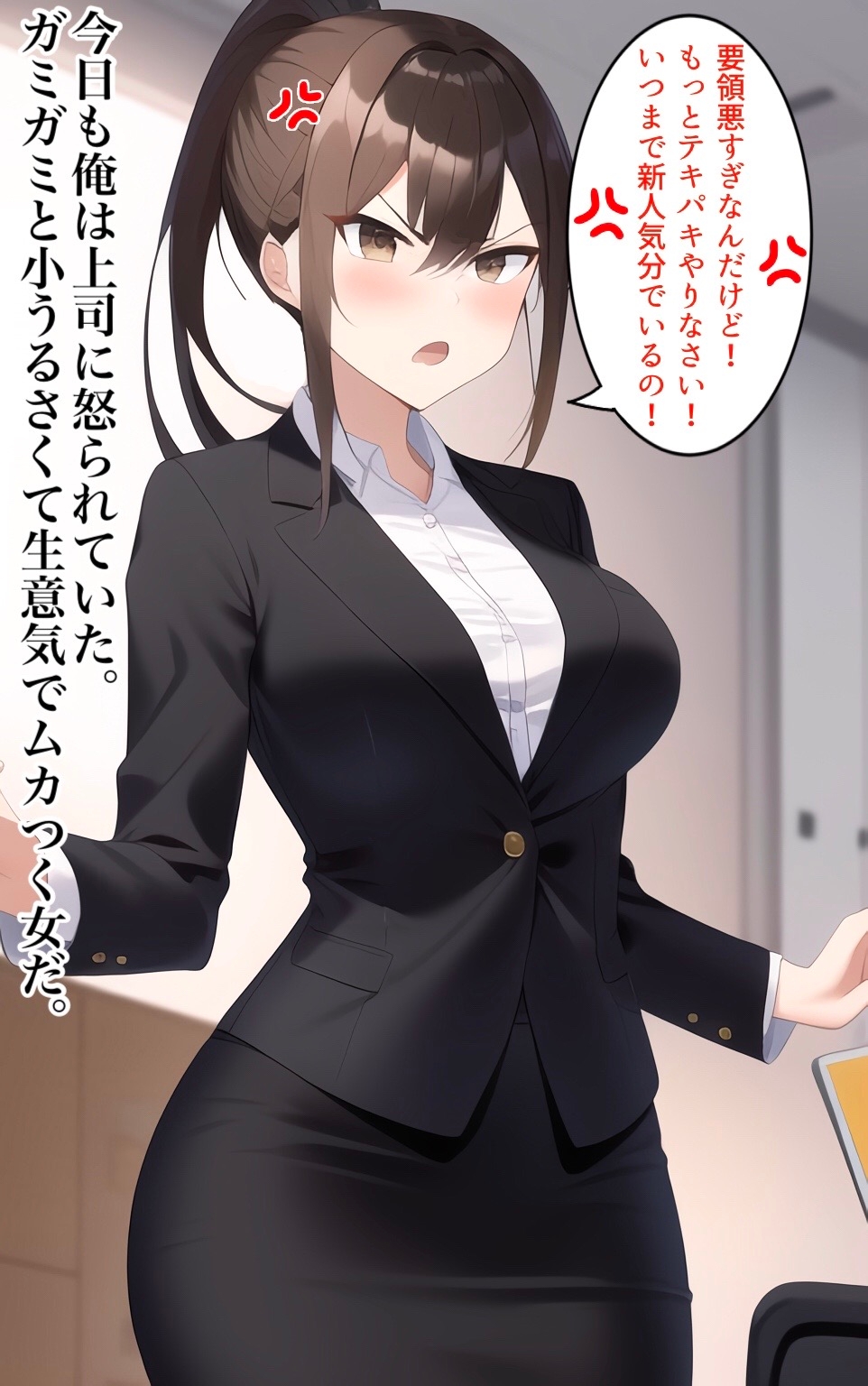 ムカつく女上司にぴっちりスーツを着せて調教してやった