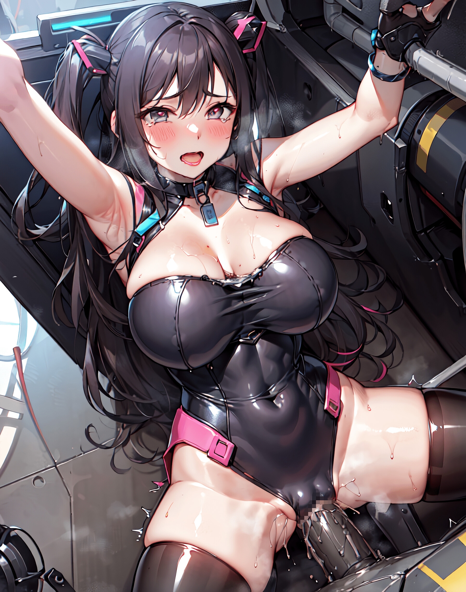 ラバースーツ少女、機械拘束姦