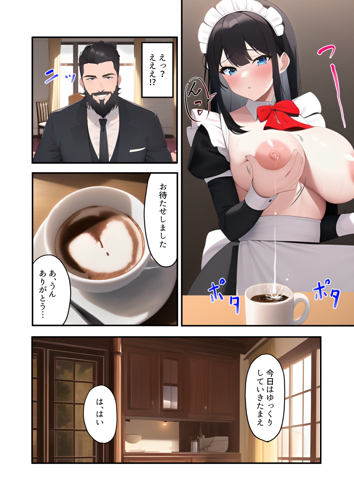 富豪のメイド母乳を出しながら来客をもてなす