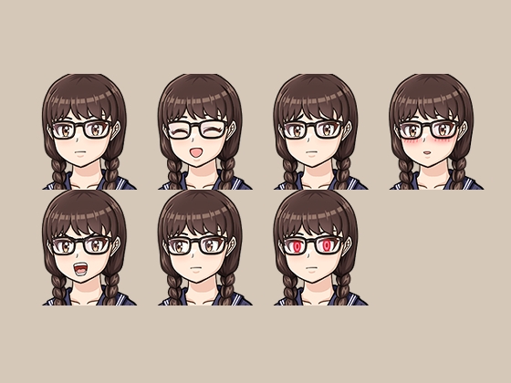 立ち絵素材、ぐるぐるメガネ三つ編みおさげの女子高生、セーラー服、ブレザー、C20