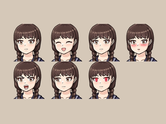 立ち絵素材、ぐるぐるメガネ三つ編みおさげの女子高生、セーラー服、ブレザー、C20