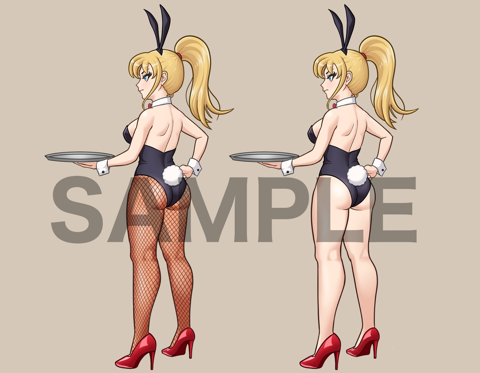 立ち絵素材、金髪ポニーテールのバニーガール、C02