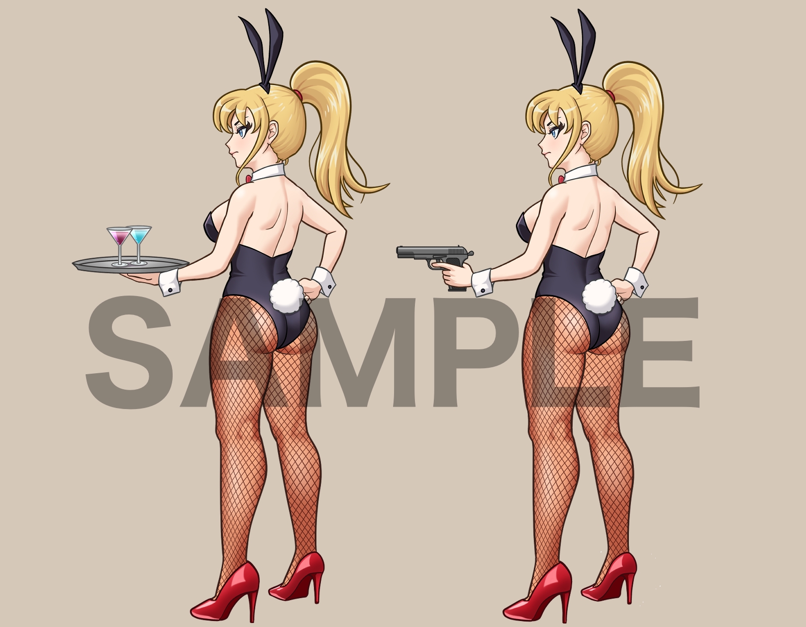 立ち絵素材、金髪ポニーテールのバニーガール、C02