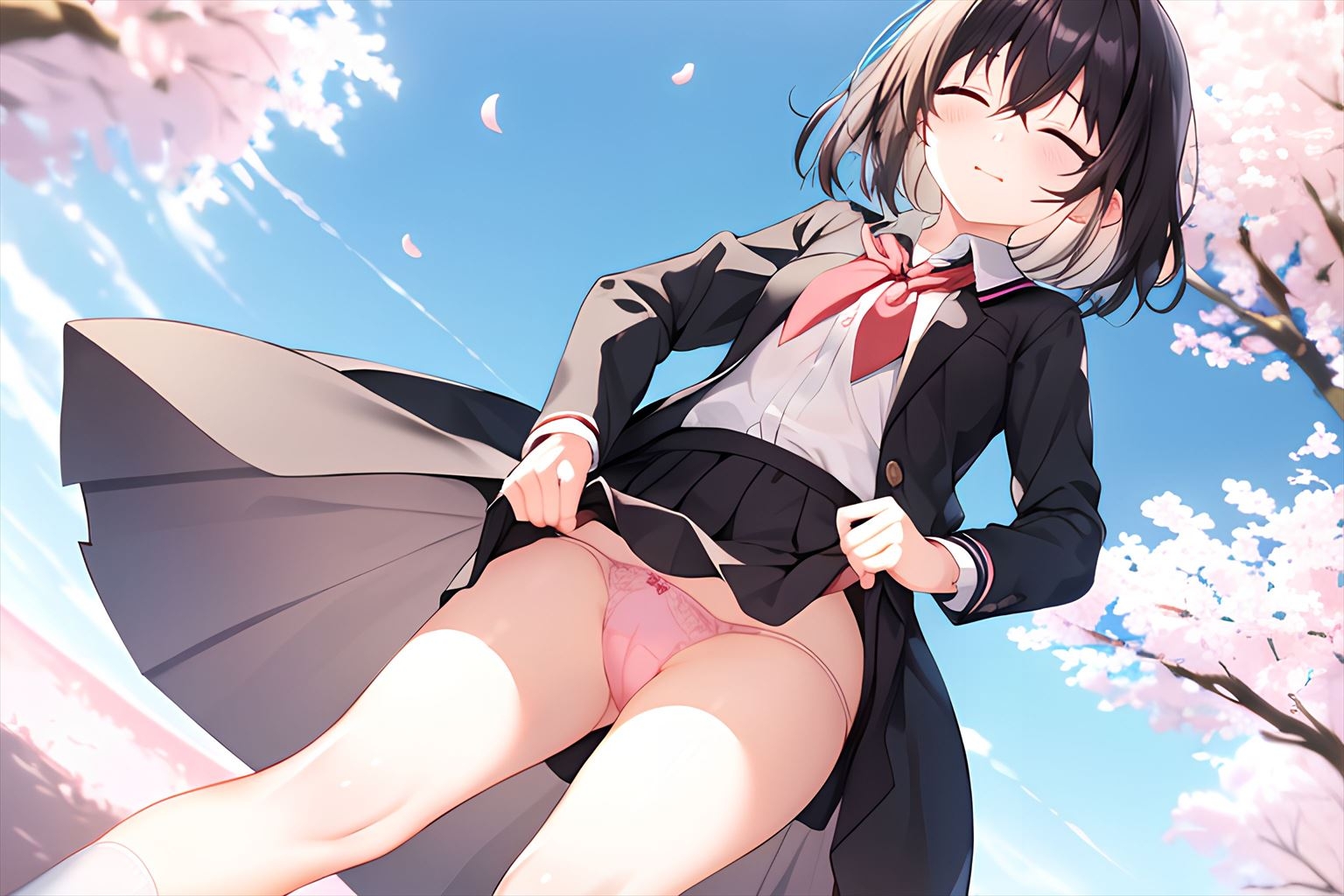 小柄な女の子が桜舞い散る公園でストリーキング NO1