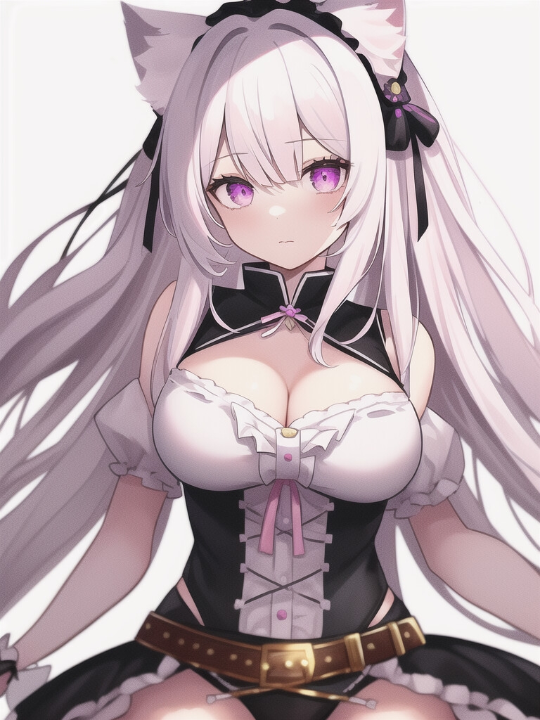 AIキャラ素材集1 猫耳がとてもキュートで美しい白髪の女の子