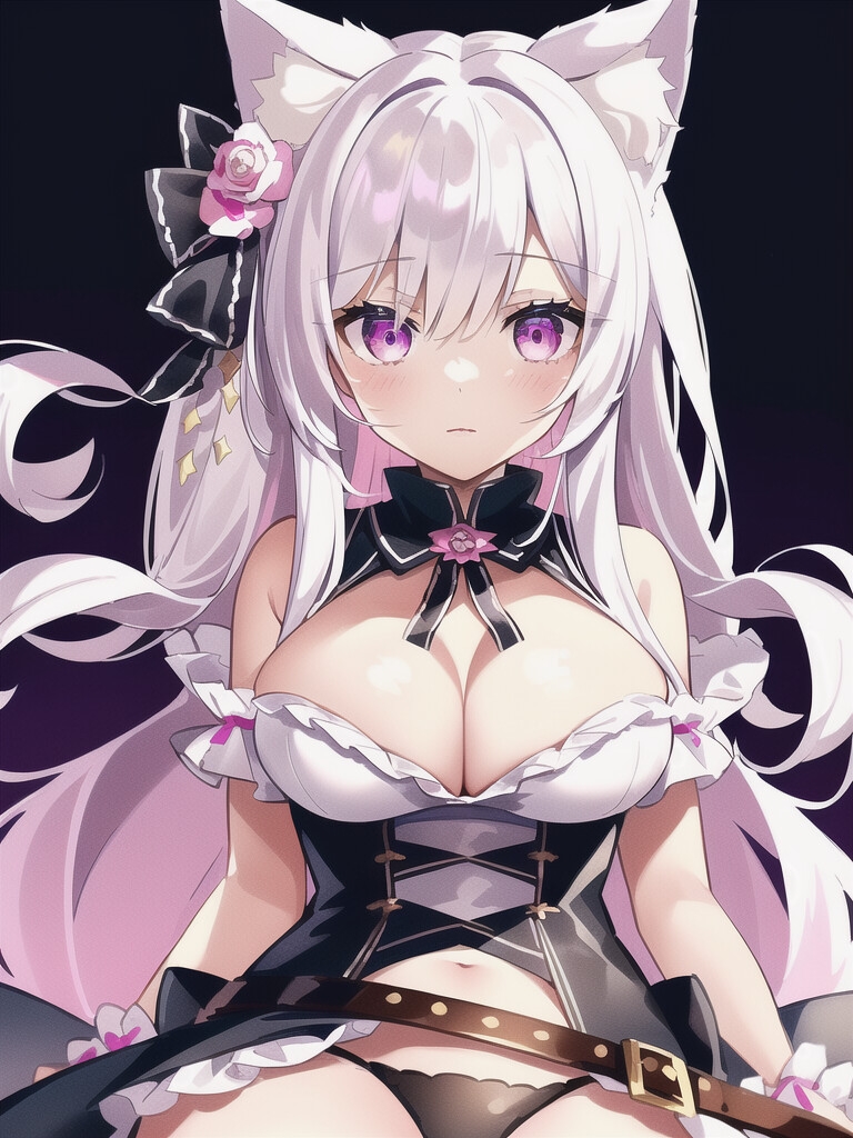 AIキャラ素材集1 猫耳がとてもキュートで美しい白髪の女の子