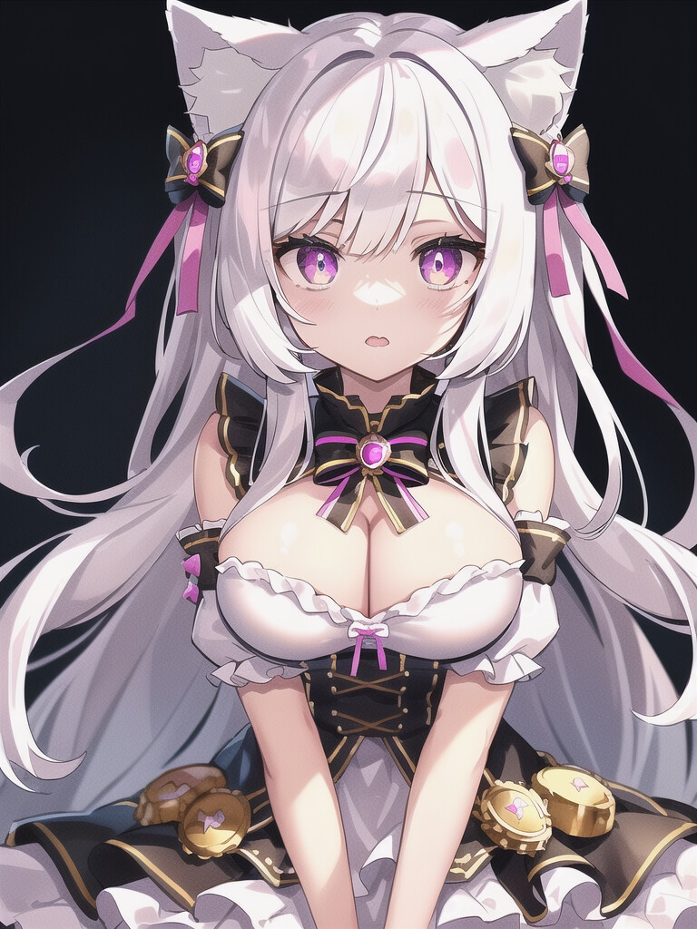 AIキャラ素材集1 猫耳がとてもキュートで美しい白髪の女の子