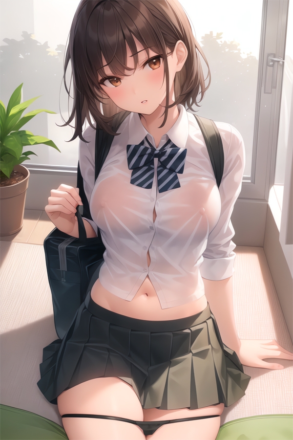 パンツ脱ぎかけシースルー制服女子のCGイラスト集