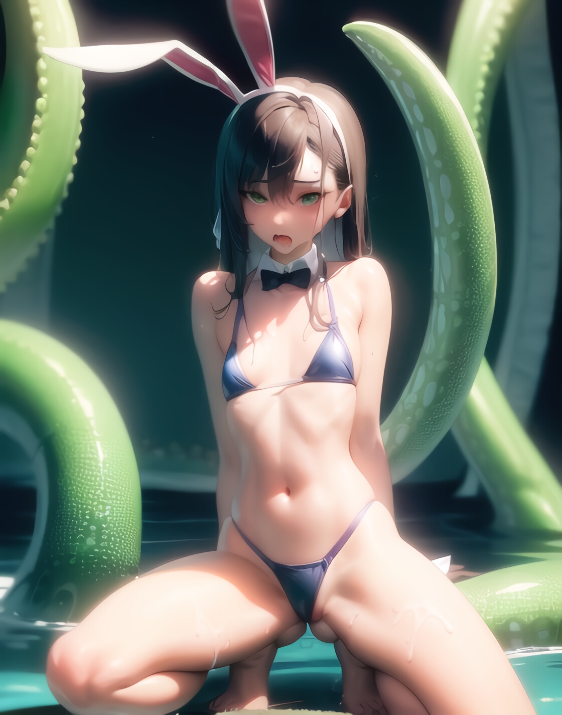 知る人ぞ知る、闇のプールで催淫触手遊びにハマる異世界のちっぱい達