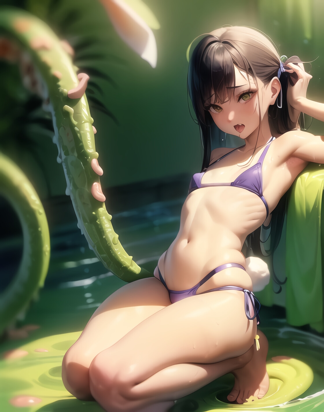 知る人ぞ知る、闇のプールで催淫触手遊びにハマる異世界のちっぱい達