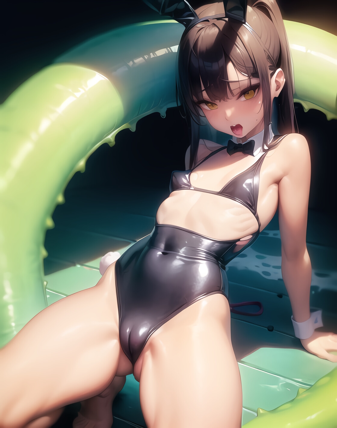 知る人ぞ知る、闇のプールで催淫触手遊びにハマる異世界のちっぱい達