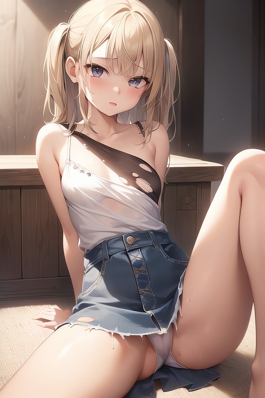 服の破れた少女集